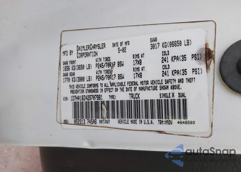 2002 Dodge Ram 1500 St from USA, damaged, VIN 1D7HA18Z42S707981